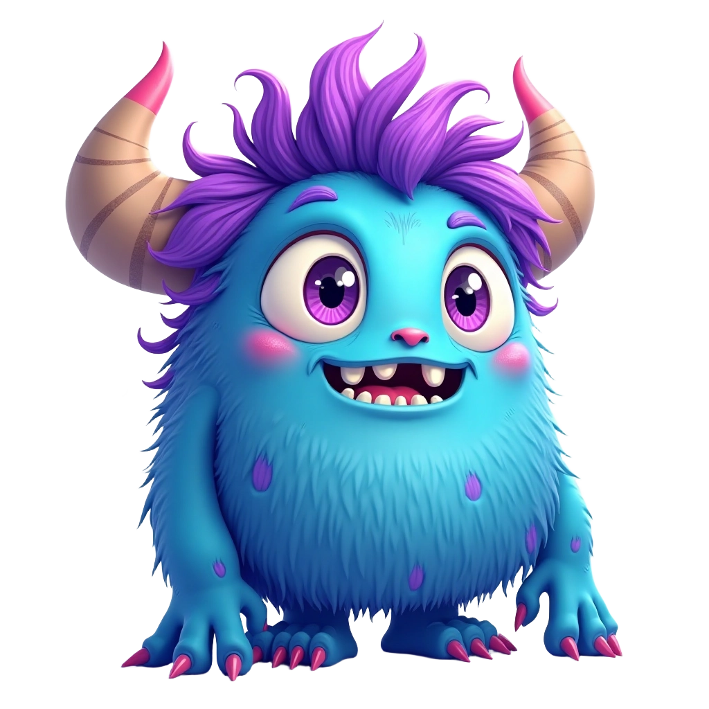 Adorable Monster with Purple Hair and Horns